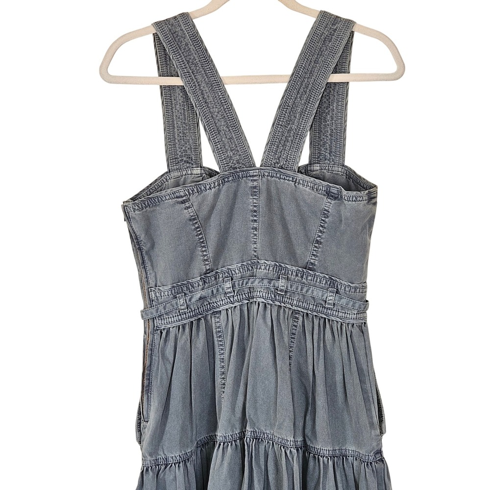 Ulla Johnson Enzo Denim Dress Blue Cotton Tiered Midi Sweetheart Neck Size 4 - Picture 8 of 15